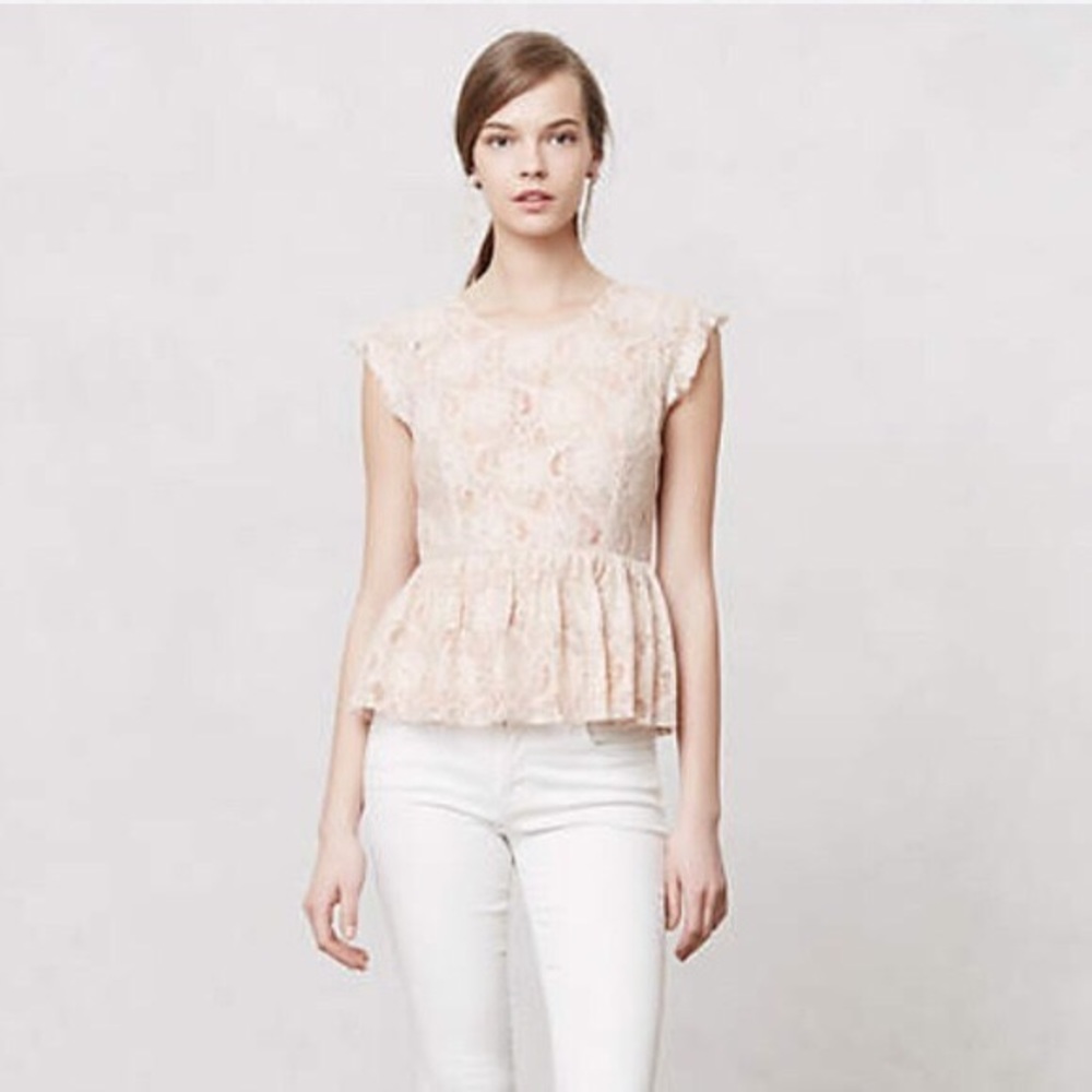 💖 SALE | Maeve Katrine Pink Lace Peplum Top